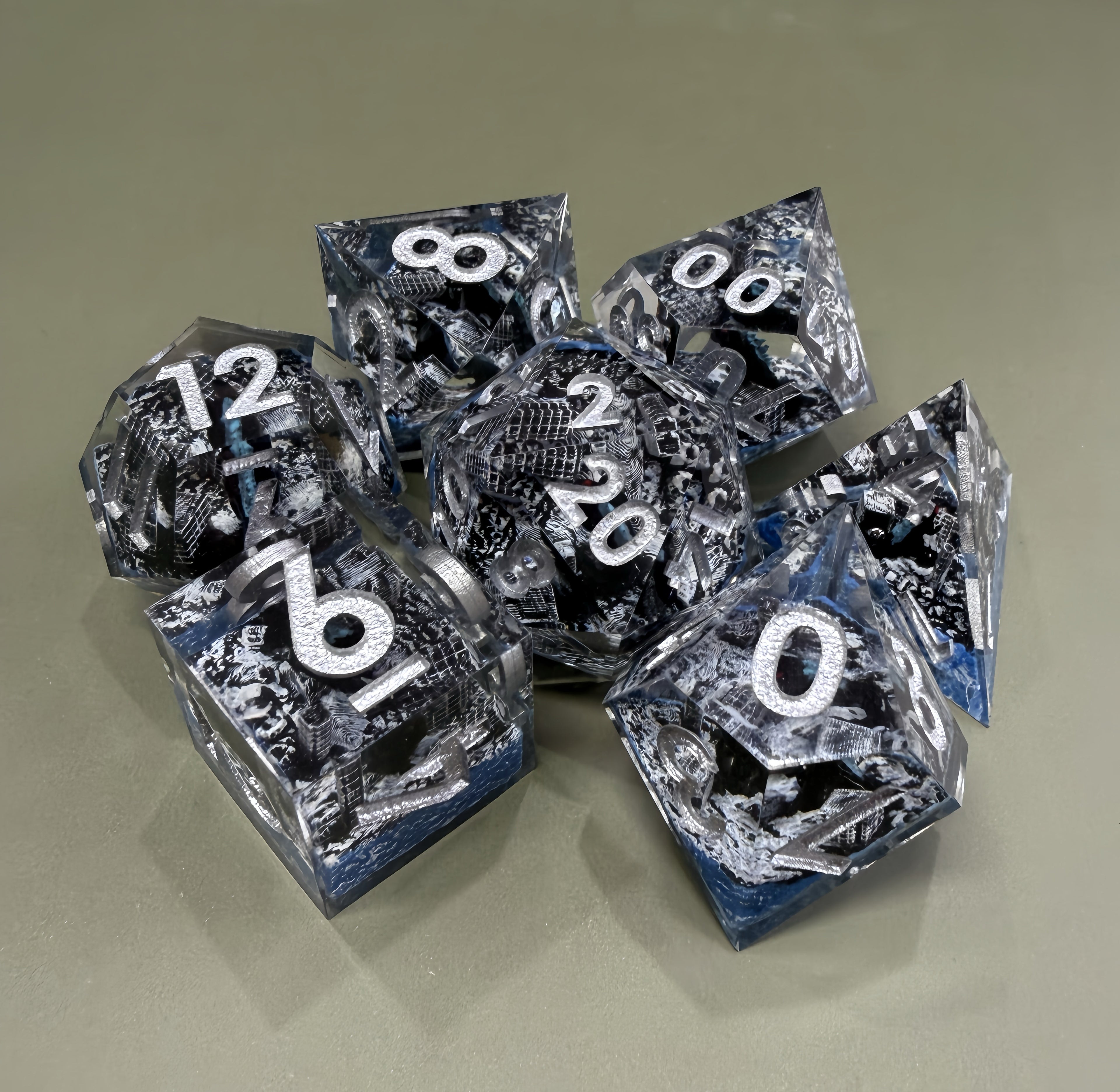 Urban Destruction City Scene Resin Dice Set 7pcs DND RPG Sharp Edge